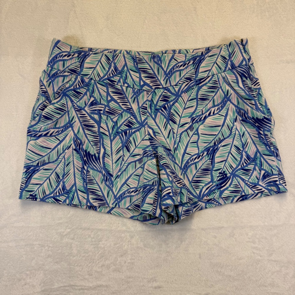 Lilly Pulitzer Callahan Shorts 2 Blue Teal Palm‎ Leaf Tropical Print Side Zip